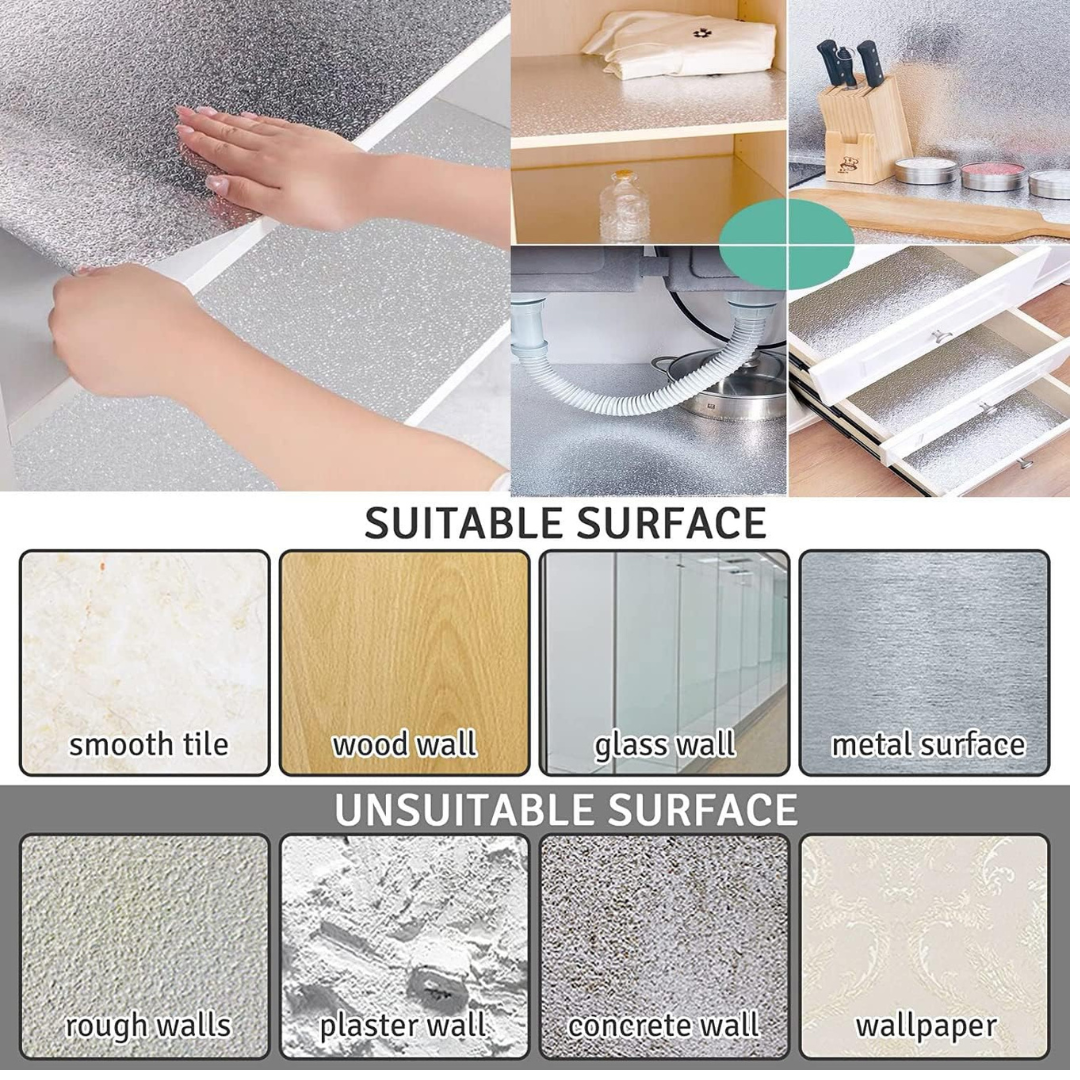 Metallic Aluminum Wallpaper Roll – Waterproof & Heat Resistant (2 ft × 6.5 ft)