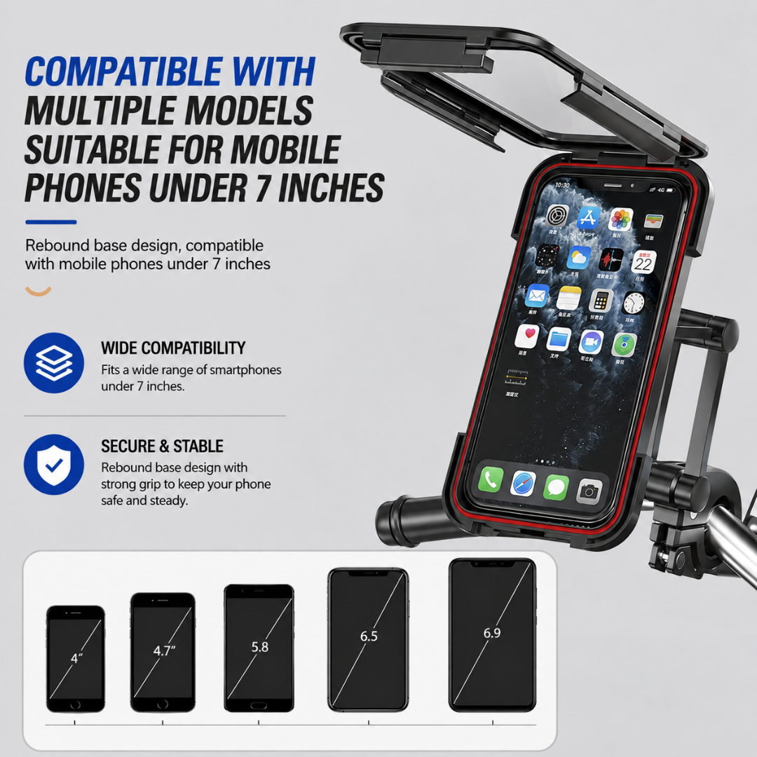 Waterproof Motorcycle Phone Mount – Touchscreen & 360° Rotation