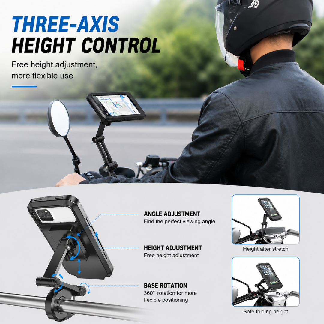 Waterproof Motorcycle Phone Mount – Touchscreen & 360° Rotation
