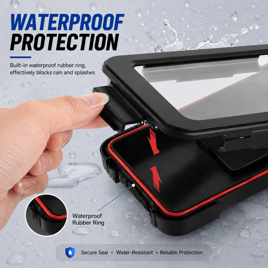 Waterproof Motorcycle Phone Mount – Touchscreen & 360° Rotation